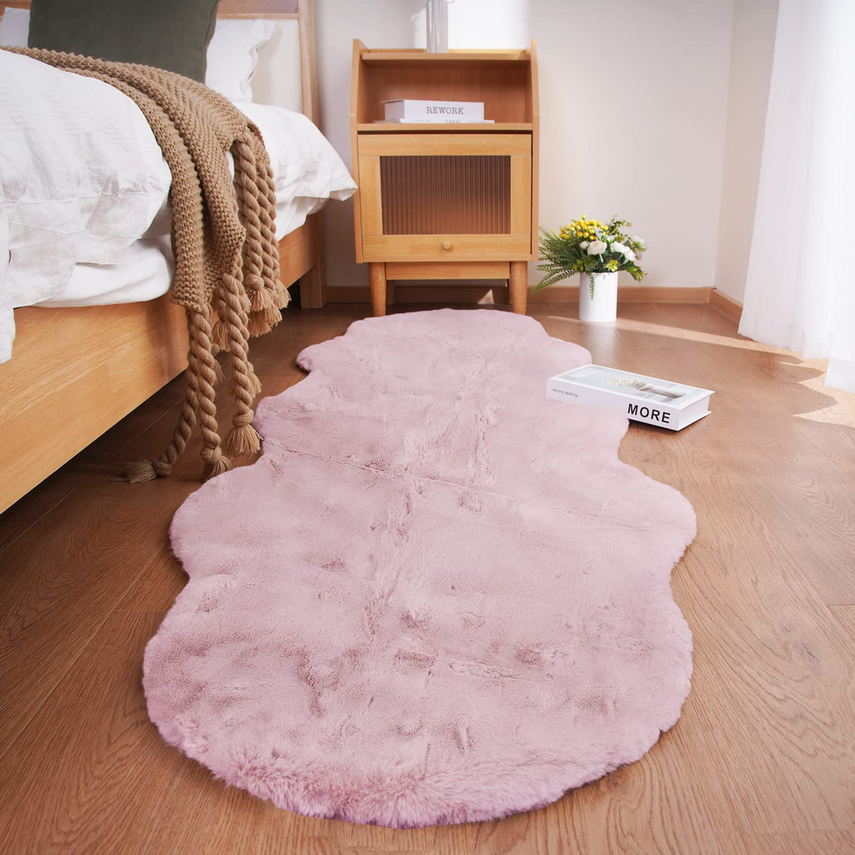 Ghouse White 8x10 Area Rug Fluffy Faux Rabbit Fur Rug White Plush Shag Rug for Living Room Bedroom, Playing Room, Nursery Room