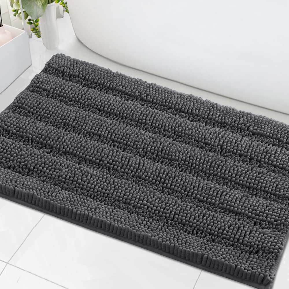 H.VERSAILTEX Sage Bathroom Rugs, Bath Mat Set of 2 Extra Thick Chenille Striped Pattern Shaggy Bath Rugs for Bath Room, Non Skid Bath Mats for Bathroom Floor (32 x 20 Plus 24 x 17 - Inches)