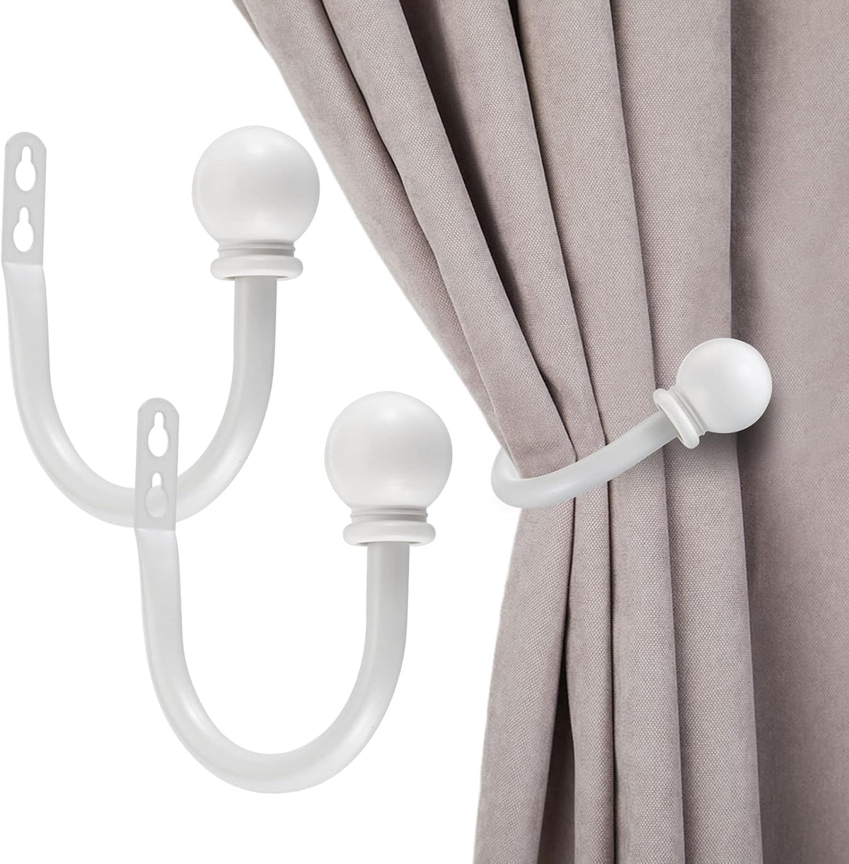 Sumnacon Curtain Holdbacks 2 Pcs Wall Mounted Curtain Tiebacks,White