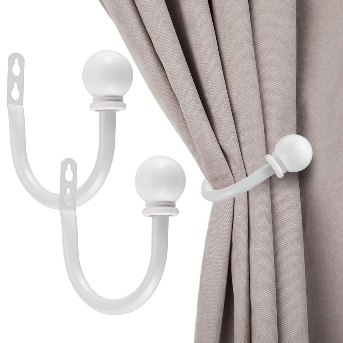 Sumnacon Curtain Holdbacks 2 Pcs Wall Mounted Curtain Tiebacks,White