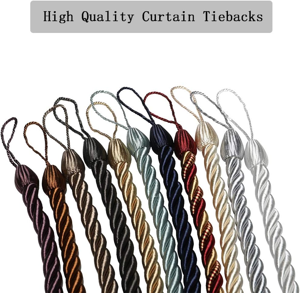 BEL AVENIR Curtain Tiebacks Ropes Tie-Backs,Handmade Holdbacks(Gold,2P)
