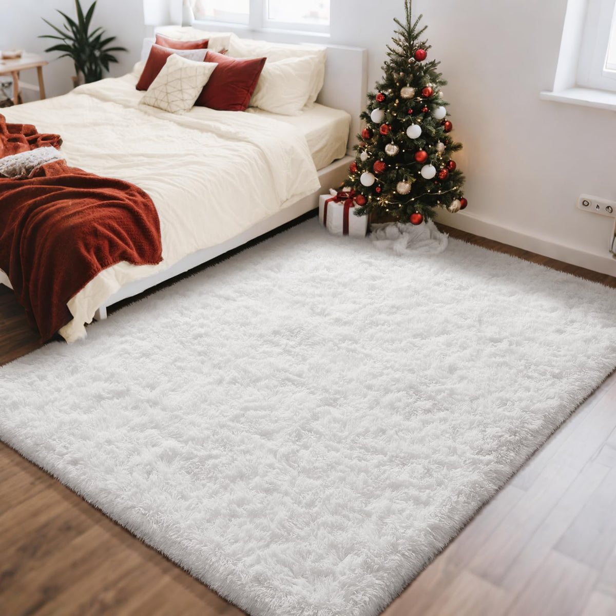 Ophanie 8x10 Area Rugs for Living Room, Washable Non-Slip Fluffy Soft Large Shag Bedroom Carpet, Ivory Big Indoor Nursery Rug, Carpets for Boy and Girls Room Dorm Decor with Over 99 pcs Pile fibers