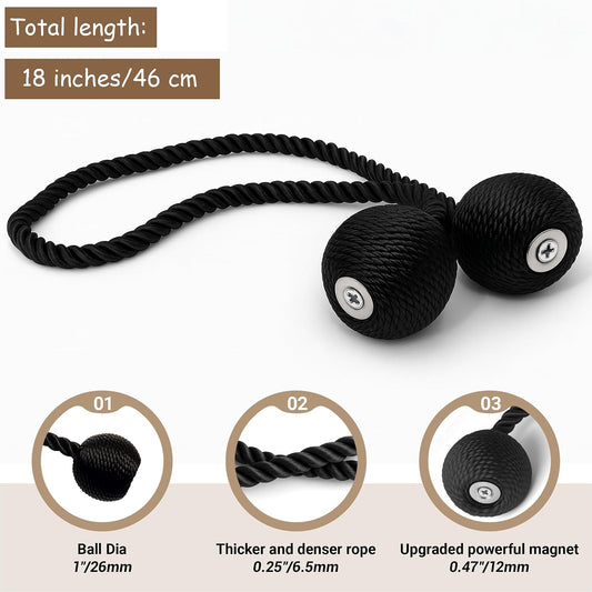 Hion Magnetic Curtain Tiebacks Black 2pcs, Curtain Holdbacks Hooks Holders