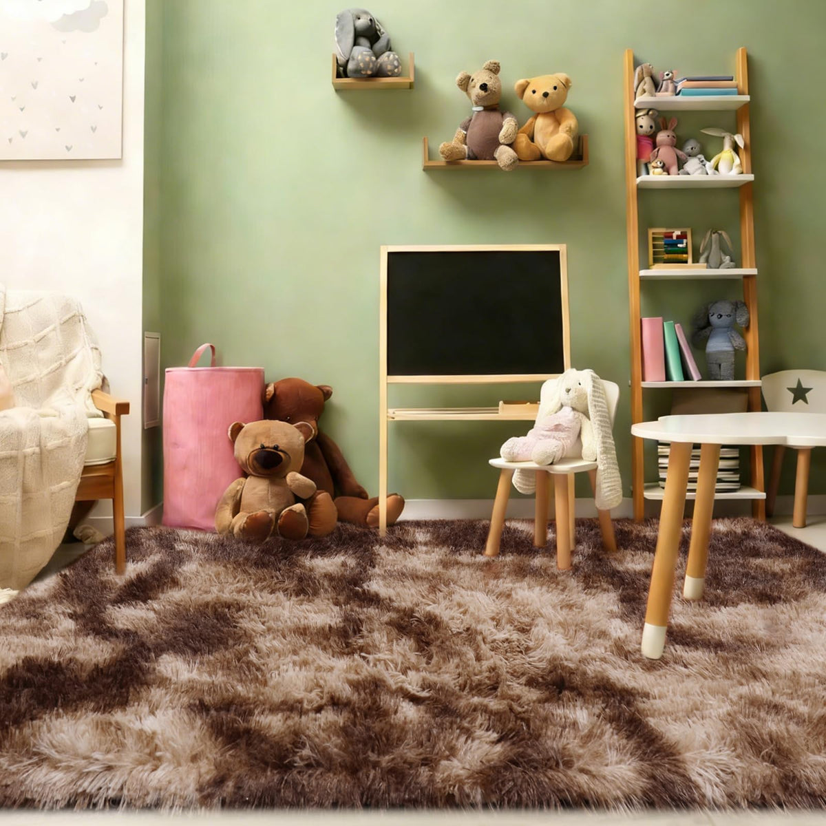 8x10 Beige Fluffy Shag Area Rug, Non-Slip Soft Carpet for Home
