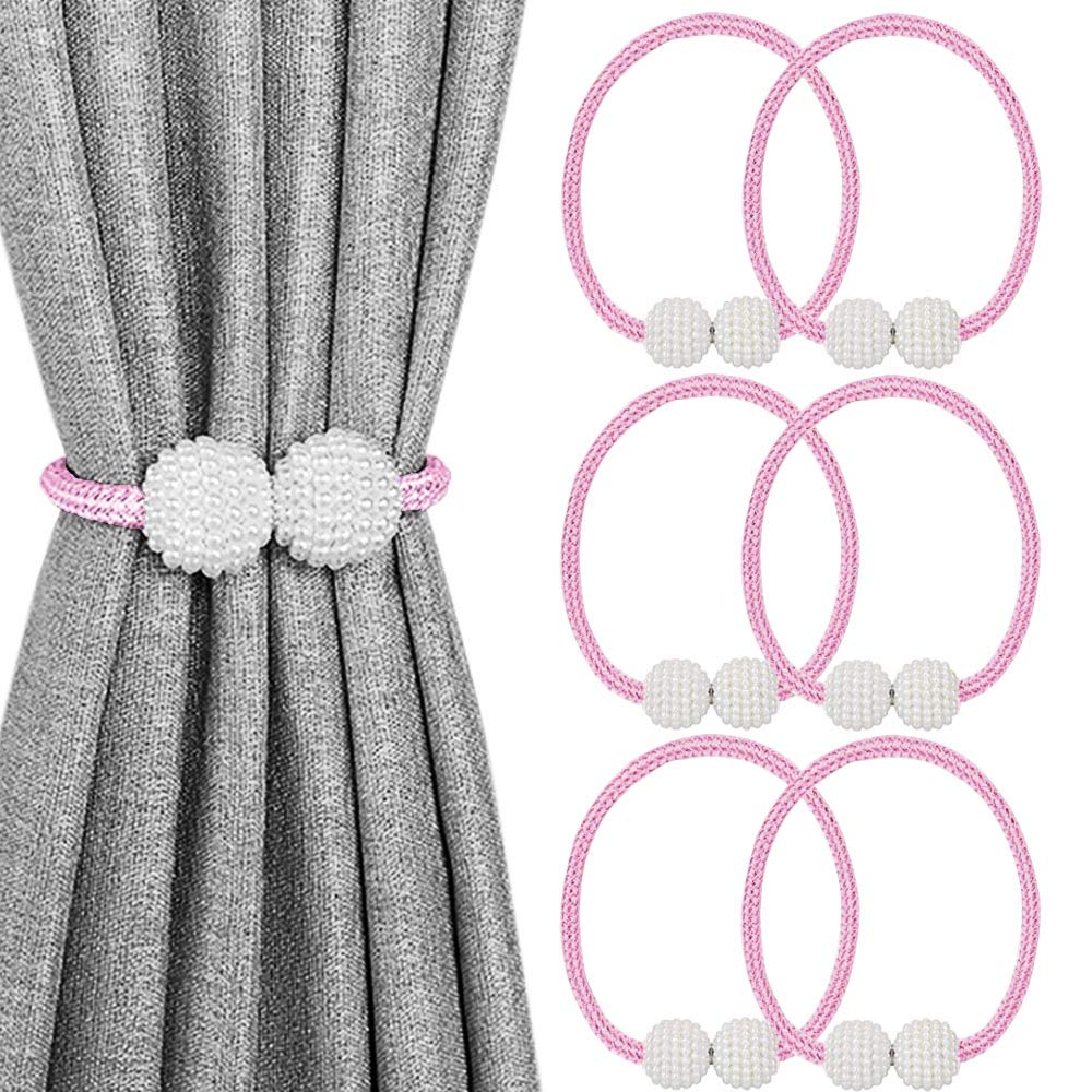 MELALUXE 6 Pack Magnetic Curtain Tiebacks, Decorative Curtain Holdbacks for Window Décor (Grey)