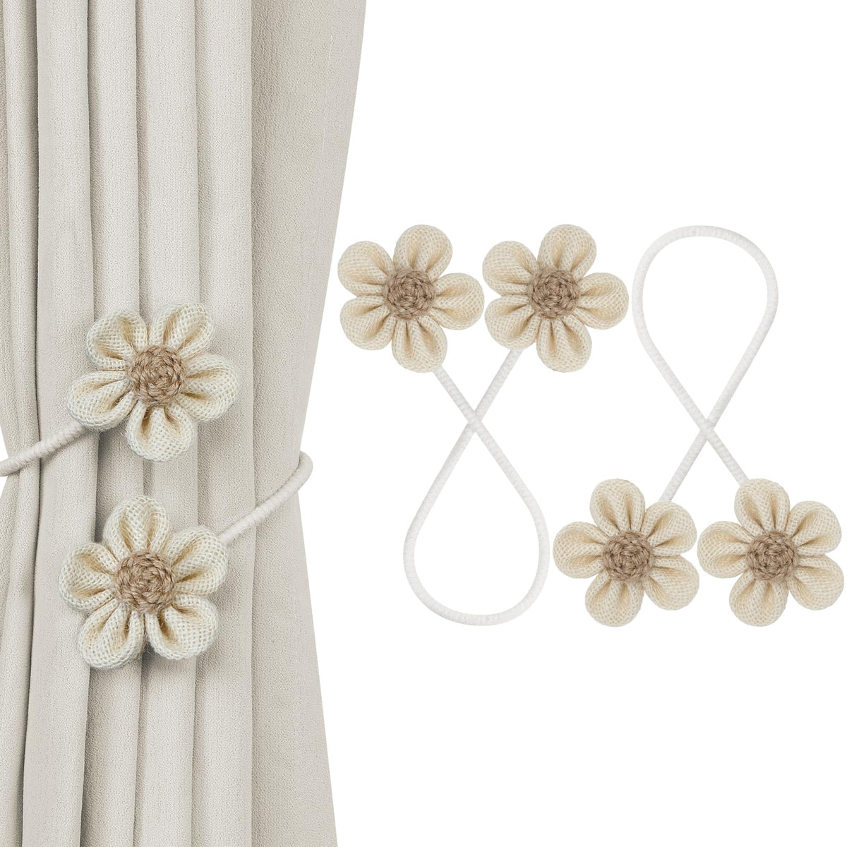 KLOGTSIND Flower Curtain Tiebacks, Decorative Curtain Holdbacks No Drill