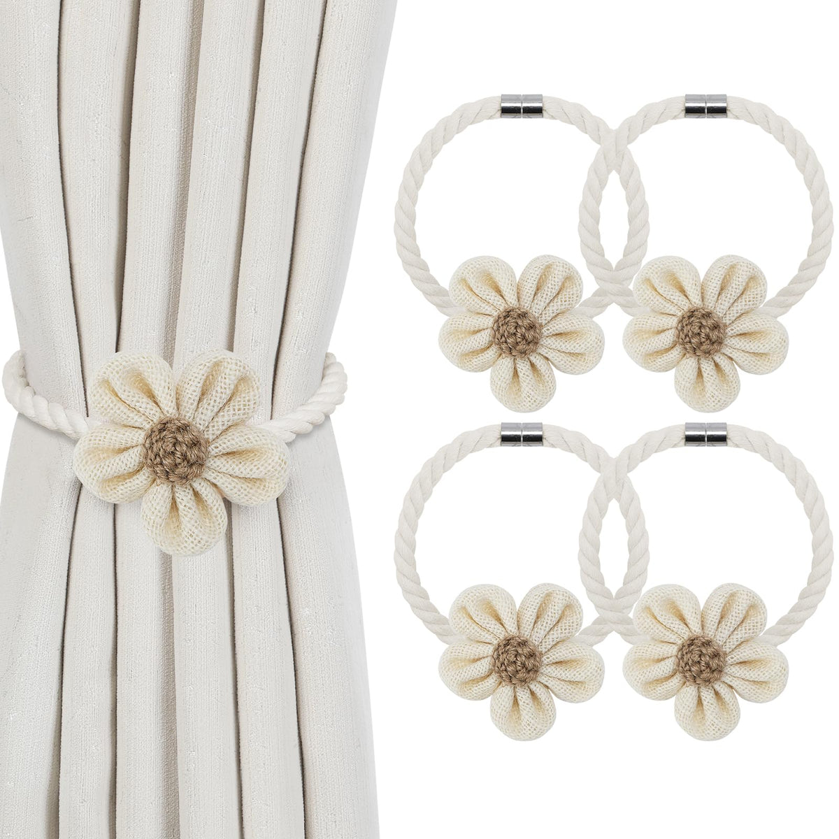KLOGTSIND Flower Curtain Tiebacks, Decorative Curtain Holdbacks No Drill