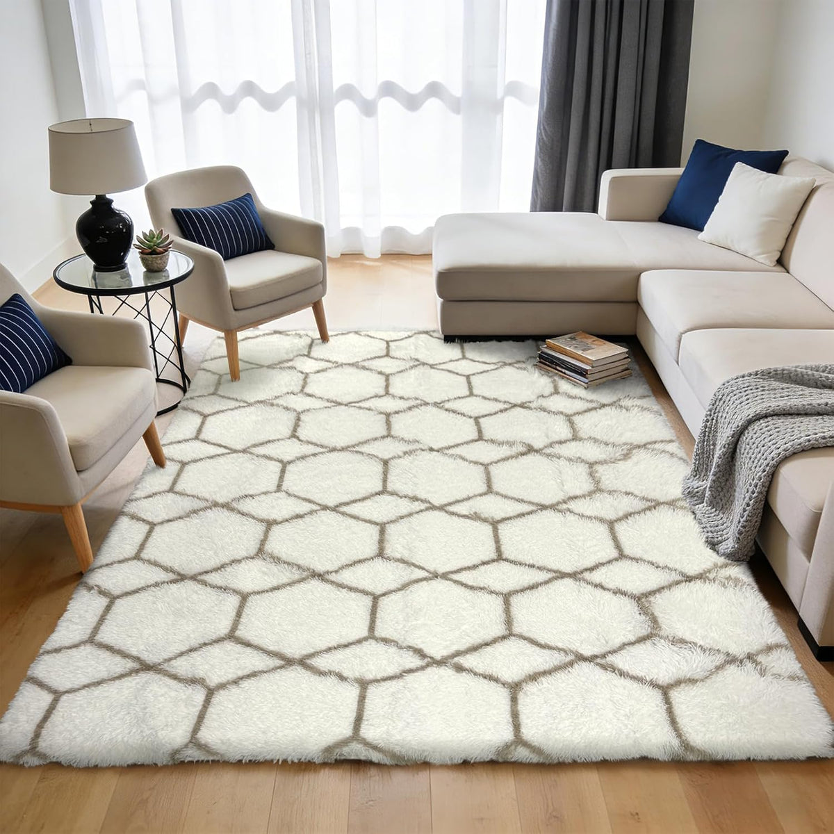 8x10 Fluffy Area Rugs for Living Room,Geometric Shag Area Rug for Bedroom