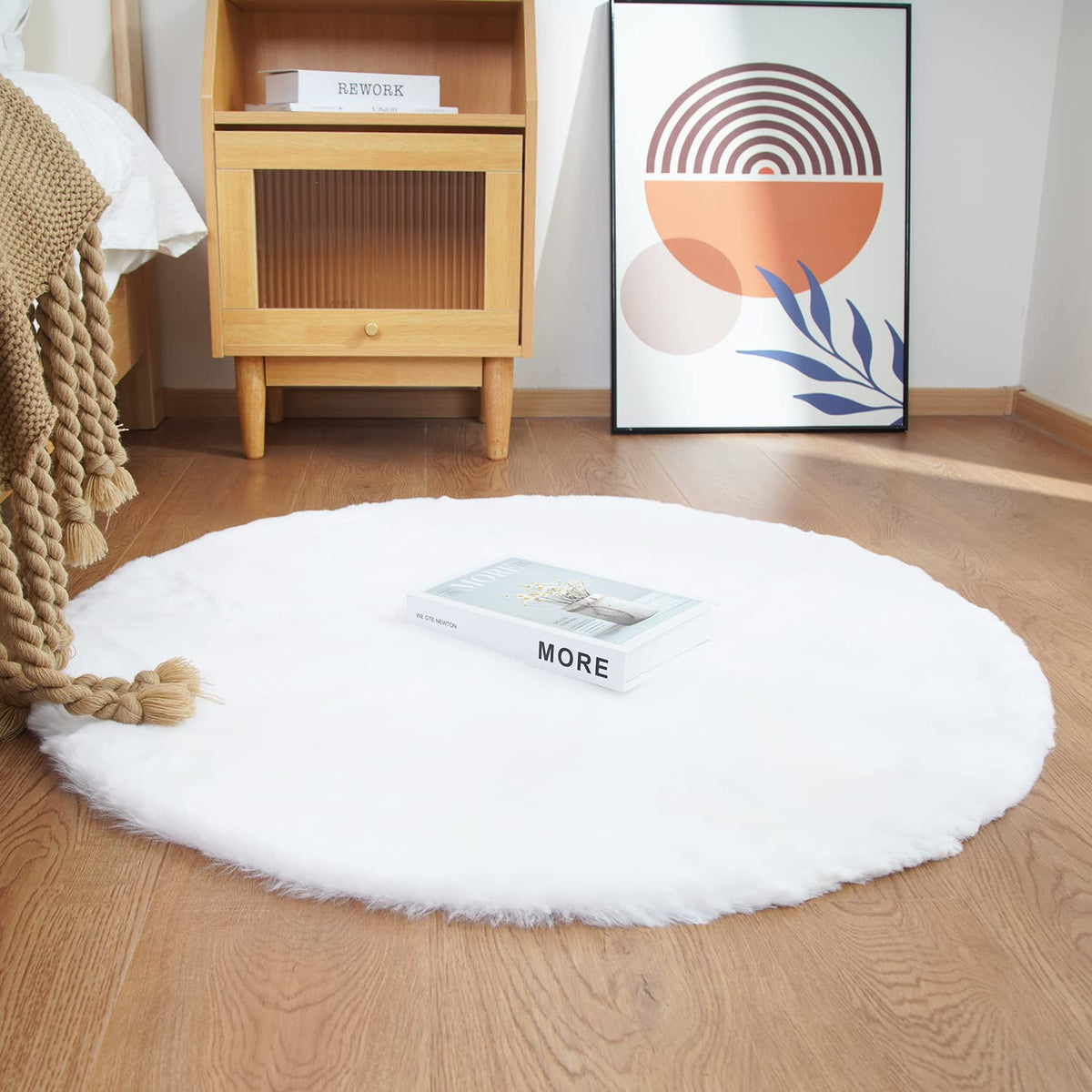 Ghouse White 8x10 Area Rug Fluffy Faux Rabbit Fur Rug White Plush Shag Rug for Living Room Bedroom, Playing Room, Nursery Room