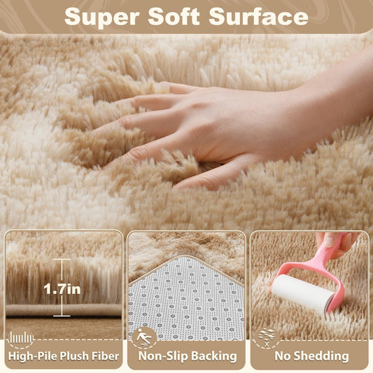 EVOIONOS Area Rug for Bedroom Living Room, Machine Washable 5x7 Fluffy Shag Rug, Soft Plush Non Slip Carpet for Indoor Floor Bedside Nursery Kids Girls Room Dorm, Home Decor Aesthetic, ‌Tie-Dye Camel