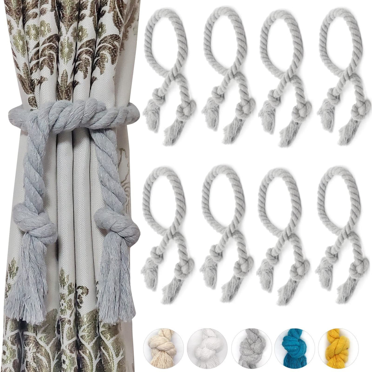6 Pack Curtain Ties Rope, Outdoor Curtain Tiebacks for Patio Gazebo Pergola Cabana, Natural Cotton Curtain Holders, Village Rural Rustic Farmhouse Curtain Holdbacks for Drapery, Black