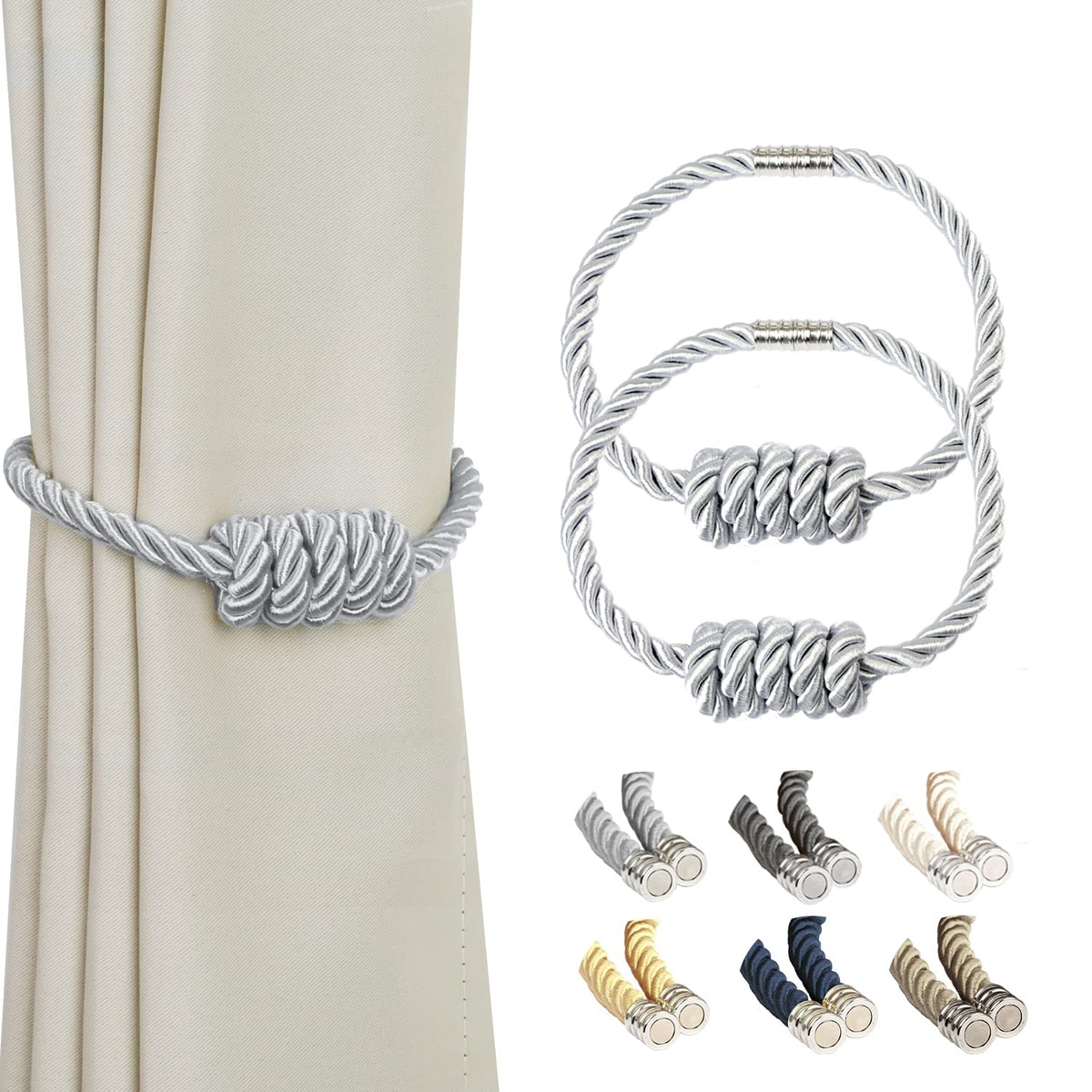 BEL AVENIR Magnetic Jute Curtain Tiebacks 2 Pack Hand-Woven Curtain Ties