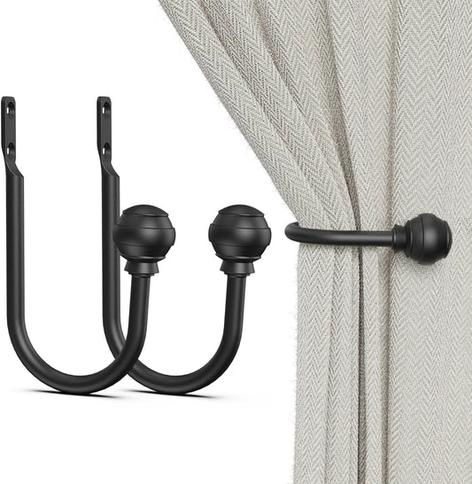 Hion Curtain Holdbacks Black 2pcs, Curtain Tiebacks Wall Mounted Hooks