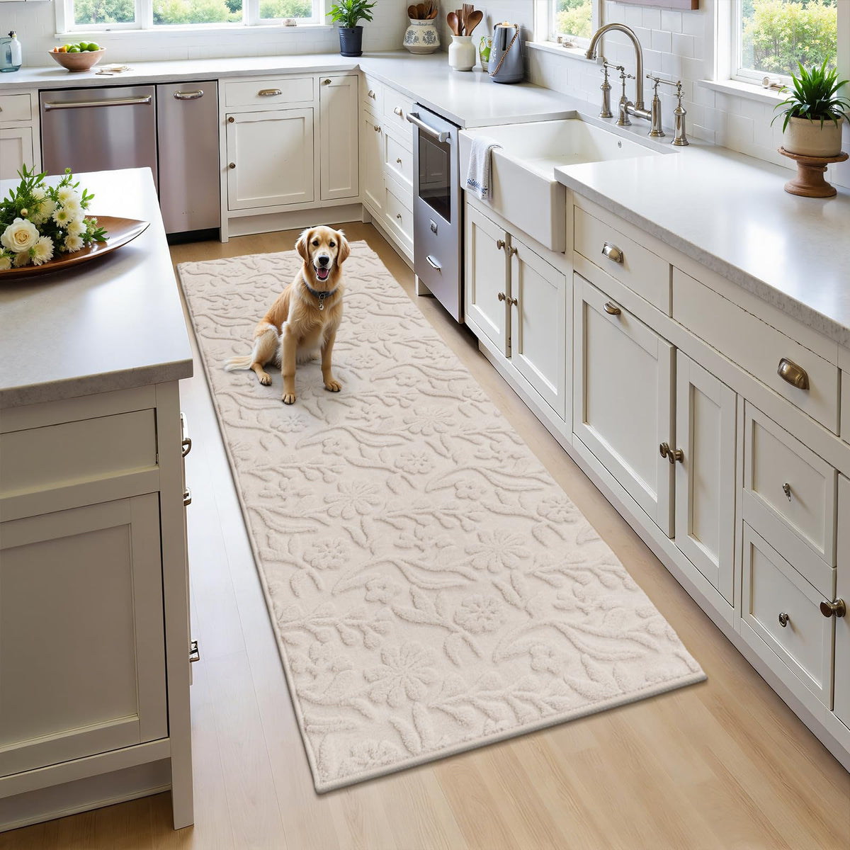 Vaukki 8x10 Area Rug for Living Room, Beige Throw Carpet for Bedroom