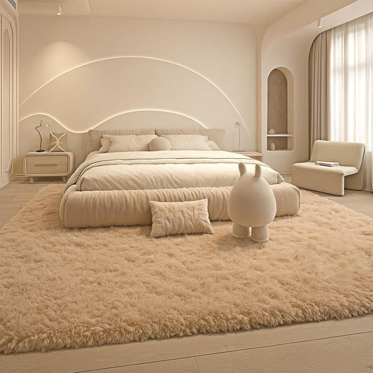 8x10 Beige Fluffy Shag Area Rug, Non-Slip Soft Carpet for Home