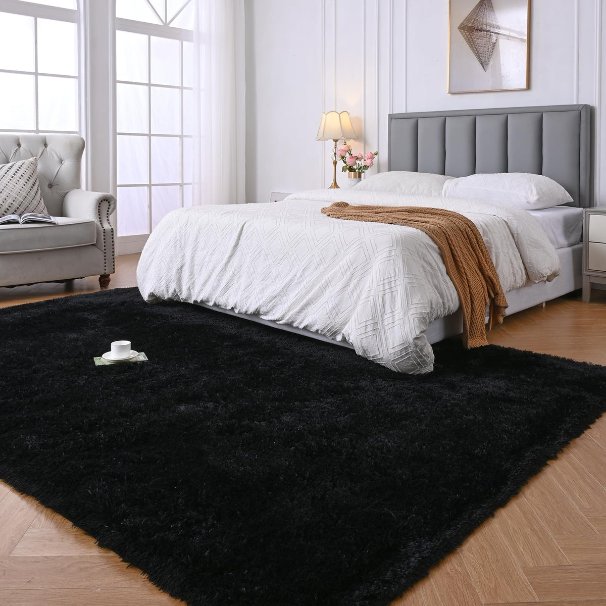Grey Shag Rug for Living Room 6x9 - Soft Fluffy Plush Area Carpet