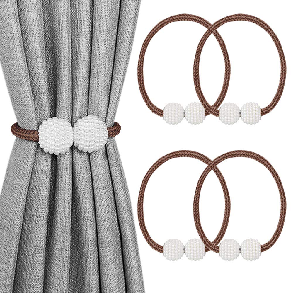 MELALUXE 6 Pack Magnetic Curtain Tiebacks, Decorative Curtain Holdbacks for Window Décor (Grey)