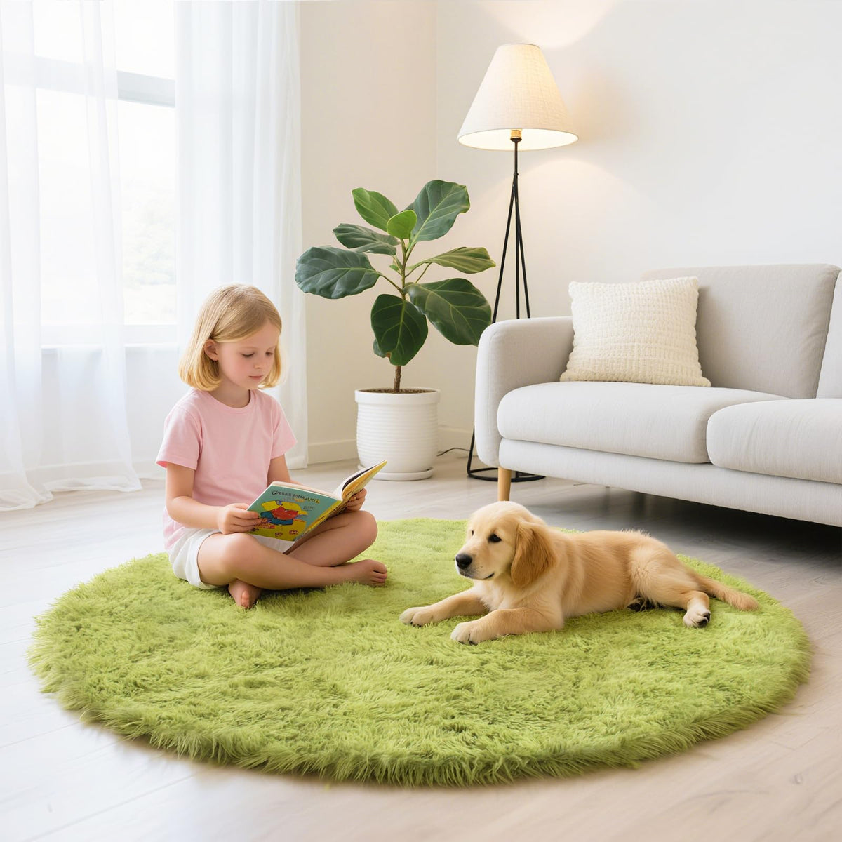 Pink Fluffy Round Area Rugs for Bedroom,3ft Shag Circle Small Area Rugs