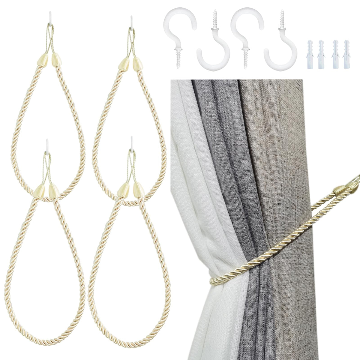 Curtain Tiebacks Ropes, Curtain Tie Backs Holdbacks Black 2 Pack