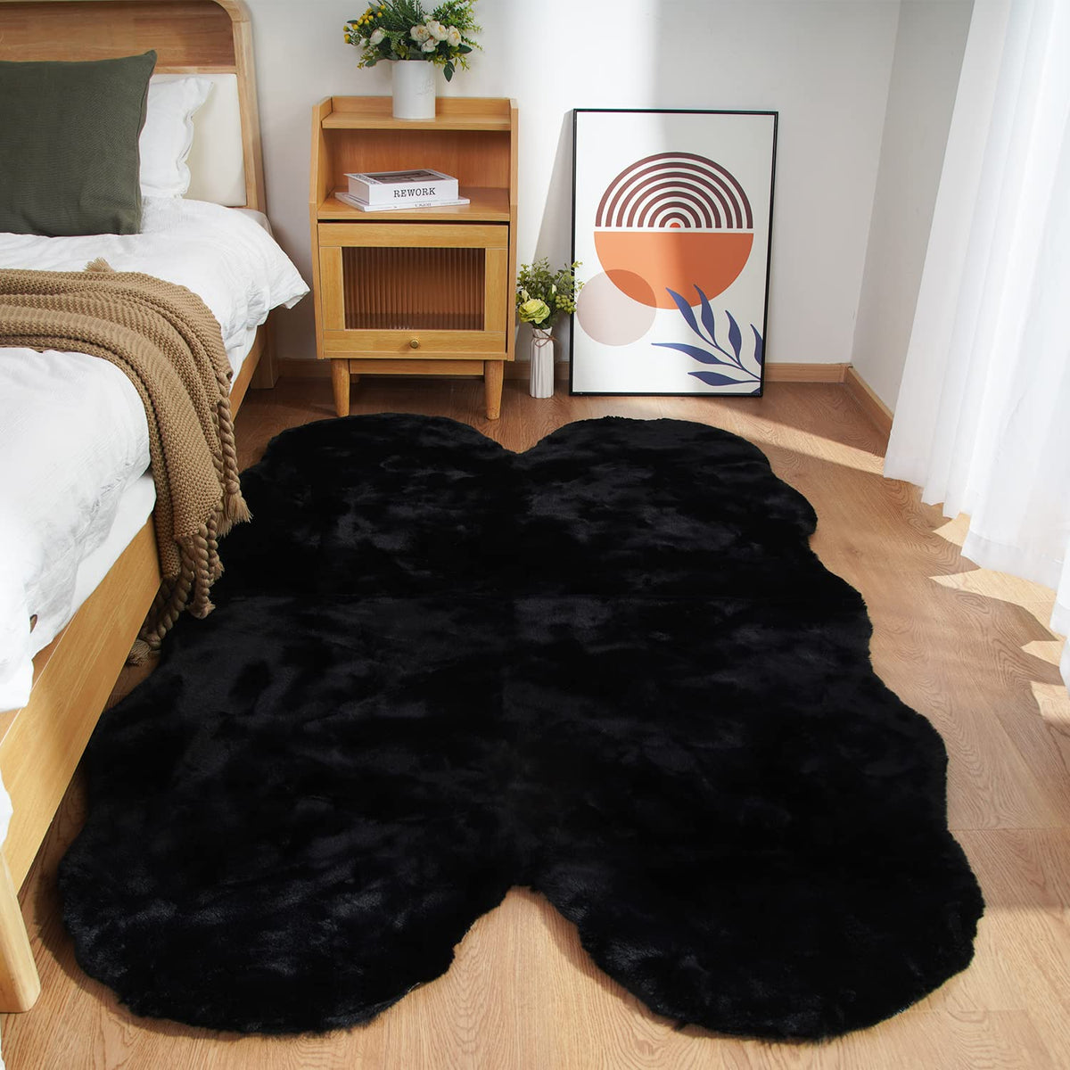 Ghouse White 8x10 Area Rug Fluffy Faux Rabbit Fur Rug White Plush Shag Rug for Living Room Bedroom, Playing Room, Nursery Room