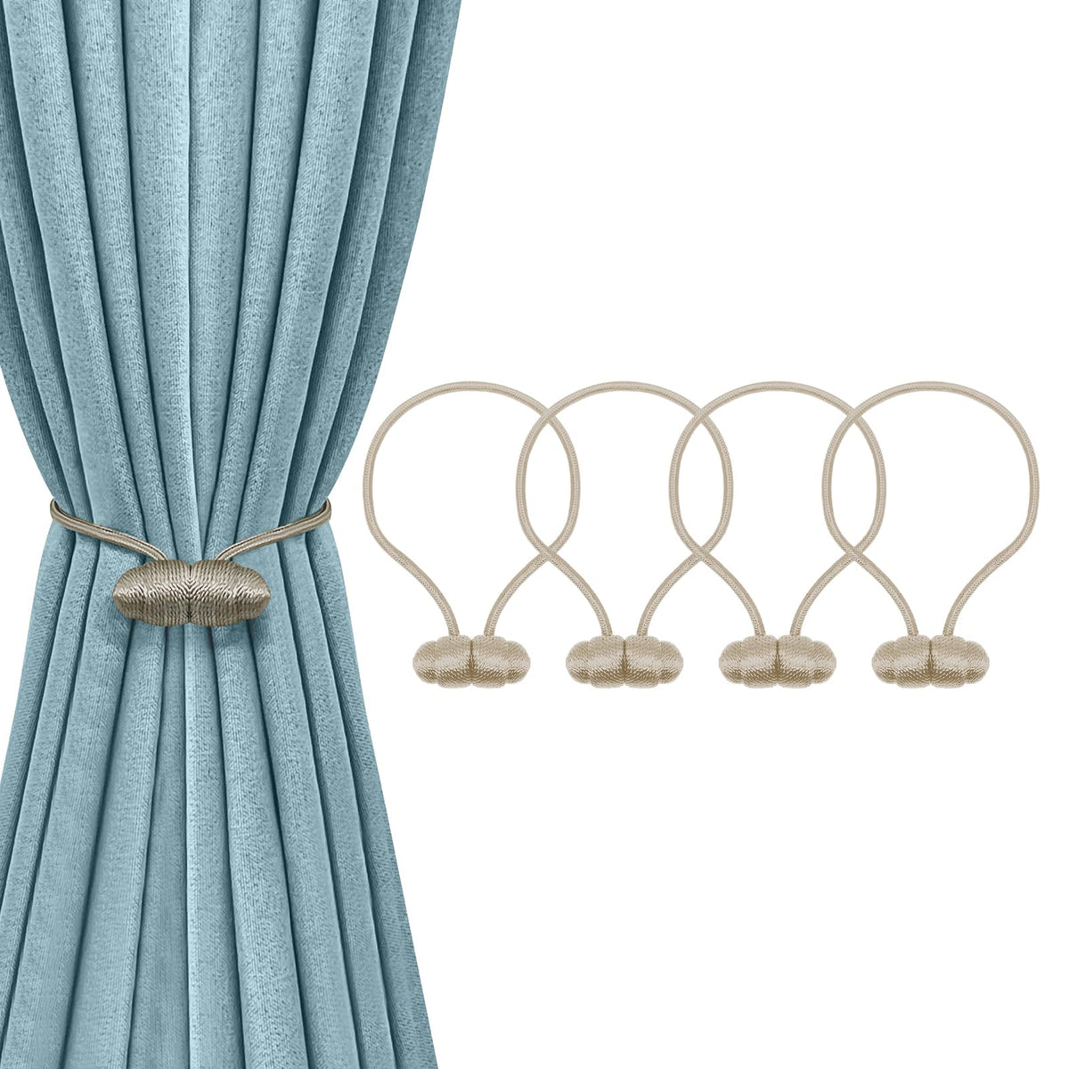 Tifanso 4PCS Black Boho No Drill Magnetic Curtain Tiebacks for Home Decor