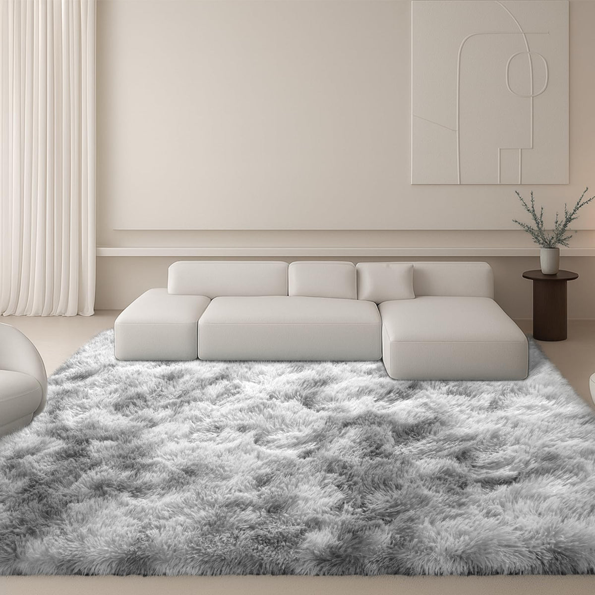 8x10 Beige Fluffy Shag Area Rug, Non-Slip Soft Carpet for Home