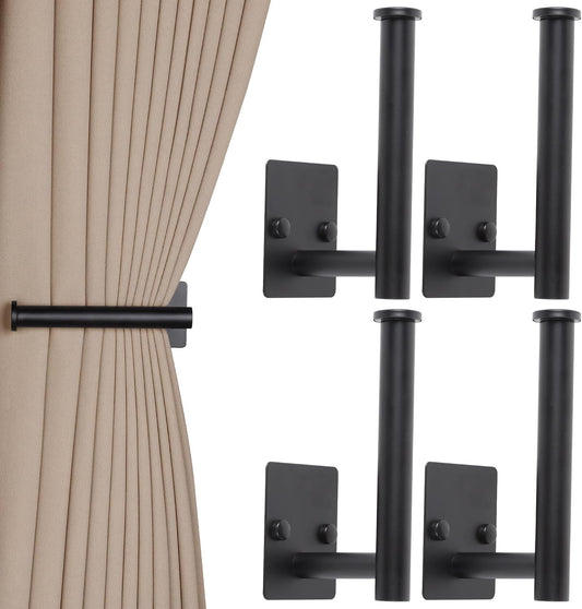 4 Pack No Drill Curtain Holdbacks Adhesive Curtain Tiebacks, Black