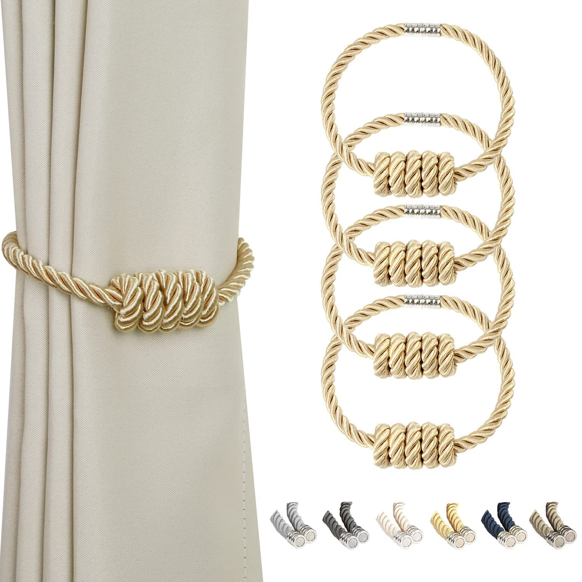 BEL AVENIR Magnetic Jute Curtain Tiebacks 2 Pack Hand-Woven Curtain Ties