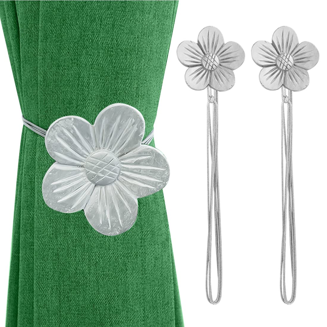 Lewondr Magnetic Curtain Tiebacks, Flower Vintage Curtain Holdbacks, Coffee