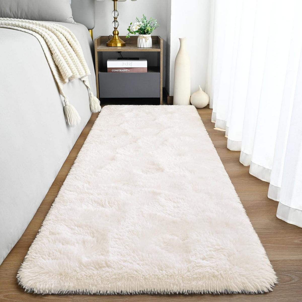 Goideal Fluffy Rug for Bedroom Living Room, 6x9 Olive Green Area Rugs, Faux Fur Shag Modern Carpet Ultra Soft Girls Boys Room Home Decor, Solid
