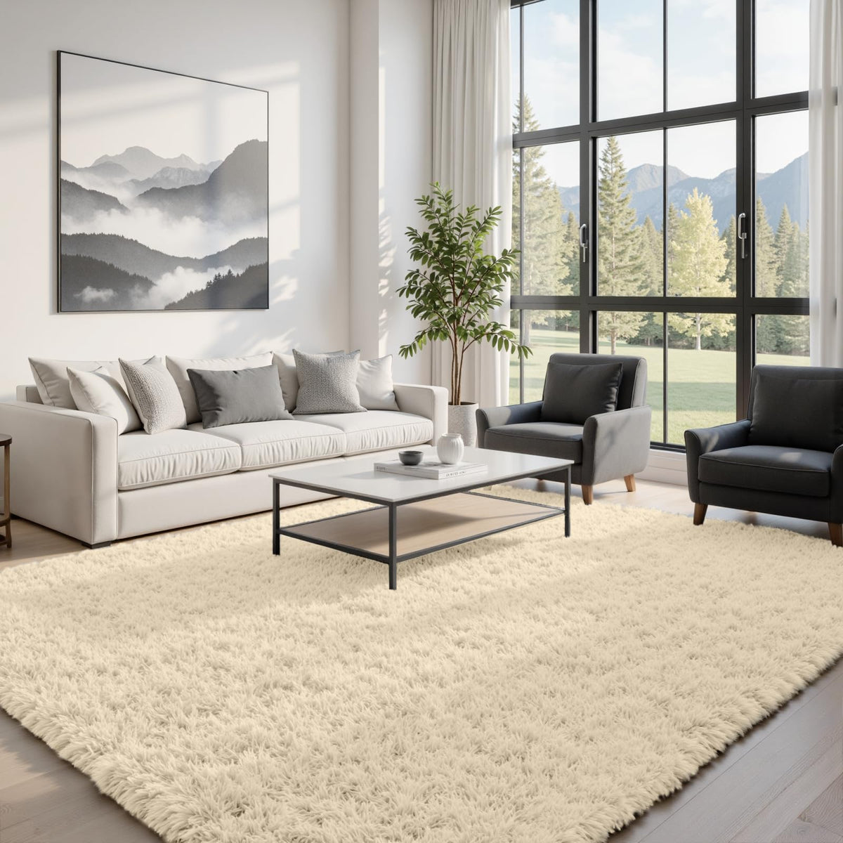 8x10 Fluffy Shag Area Rugs for Living Room Bedroom: Soft Carpet Gray Camel