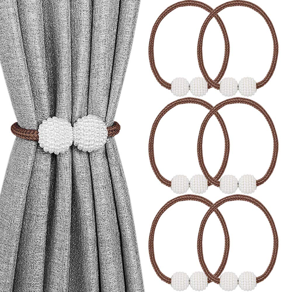 MELALUXE 6 Pack Magnetic Curtain Tiebacks, Decorative Curtain Holdbacks for Window Décor (Grey)