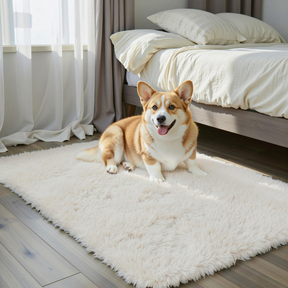 8x10 Area Rugs for Living Room,Cream Large Shaggy Carpet Plush Furry Rug