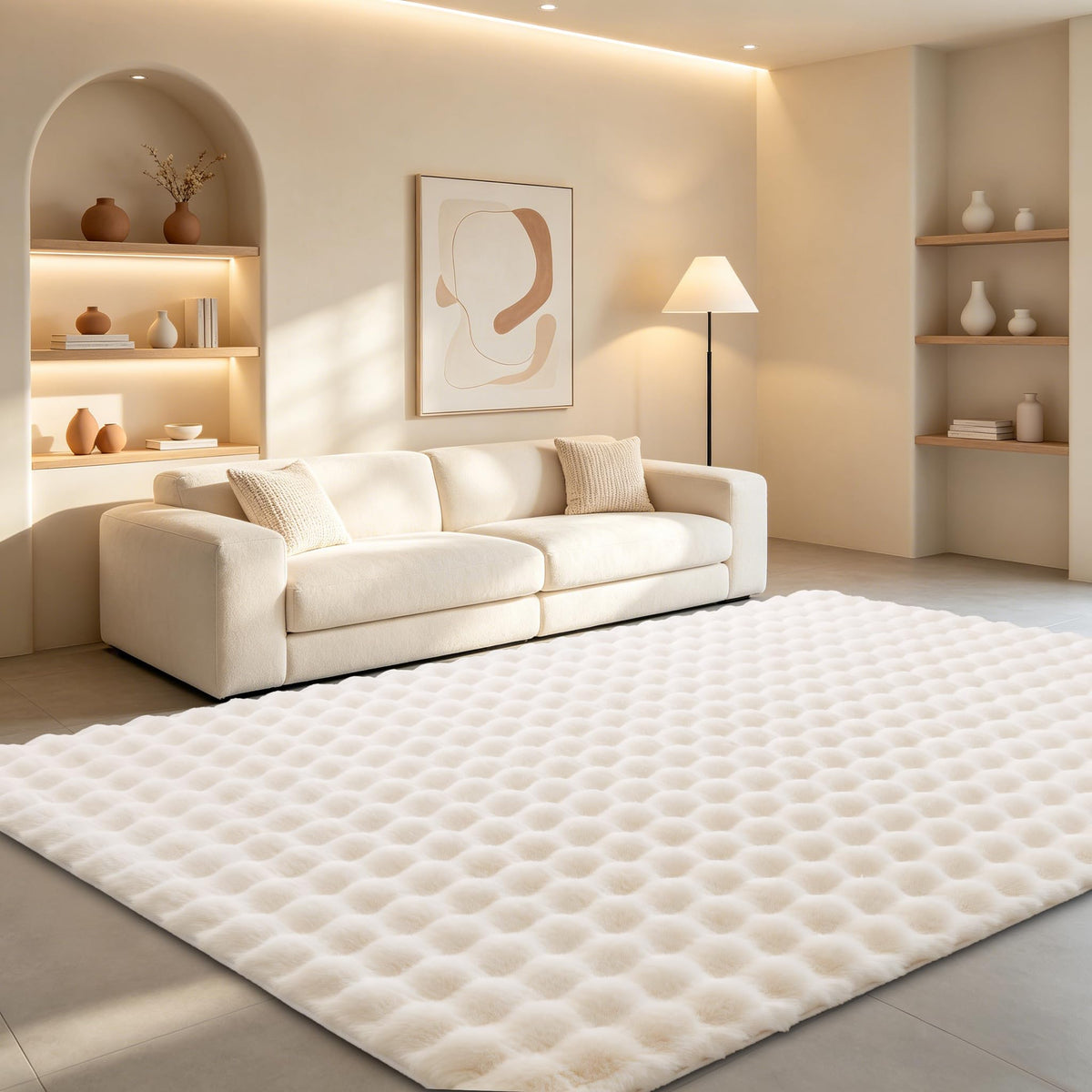 Creamy White Rabbit Plush Rug 8'x10', Fluffy Faux Fur Shaggy Area Rug for Nursery, Kids Room Decor, Soft Fuzzy Carpet for Living Room, Bedroom, Teen Girls Room