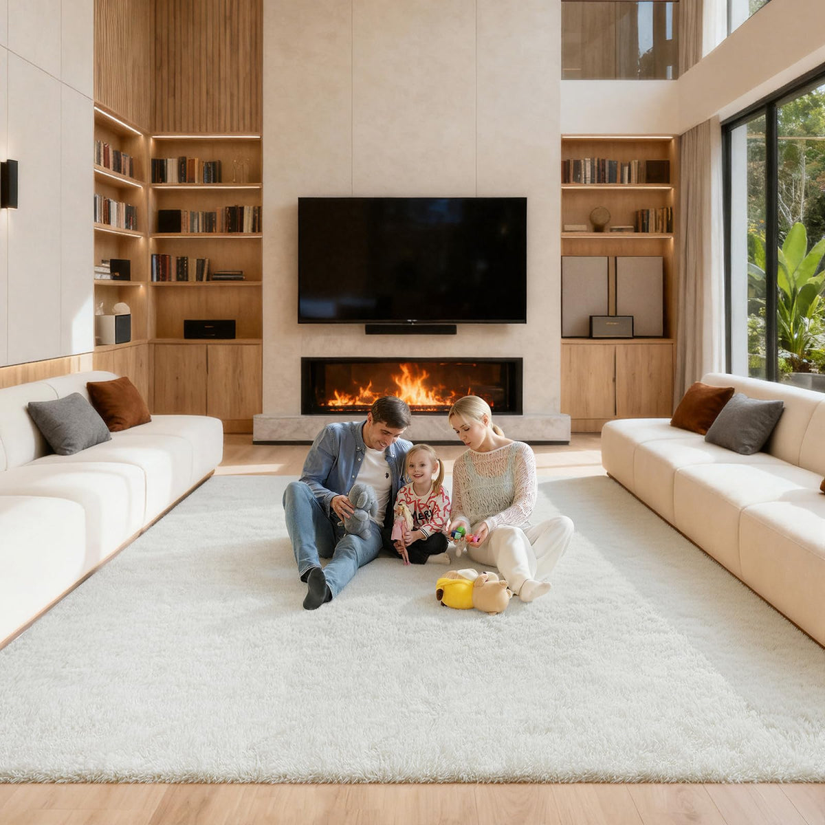 5x7 Large Fluffy Area Rugs for Living Room Bedroom, Light Tan