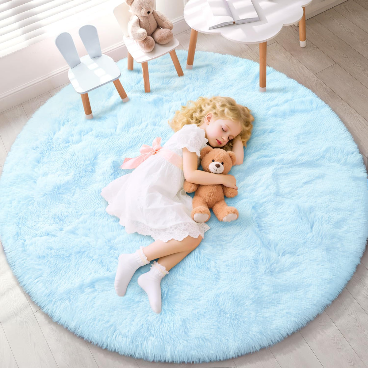EVOIONOS Pink Round Rug for Bedroom, 4x4 Ft Fluffy Soft Circle Area Rugs for Living Room, Plush Shaggy Circular Carpet for Indoor Floor Bedside Girls Nursery, Machine-Washable Home Decor Aesthetic