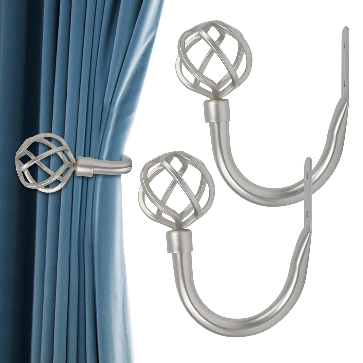HIKMLK Geometric Industrial Curtain Holdbacks 2pcs, Solid Cast Iron Heavy Duty Curtain Tiebacks for Wall, Side Holder Pull Back Hooks for Drapes Tie Back Home Window Decor (Matt Black)
