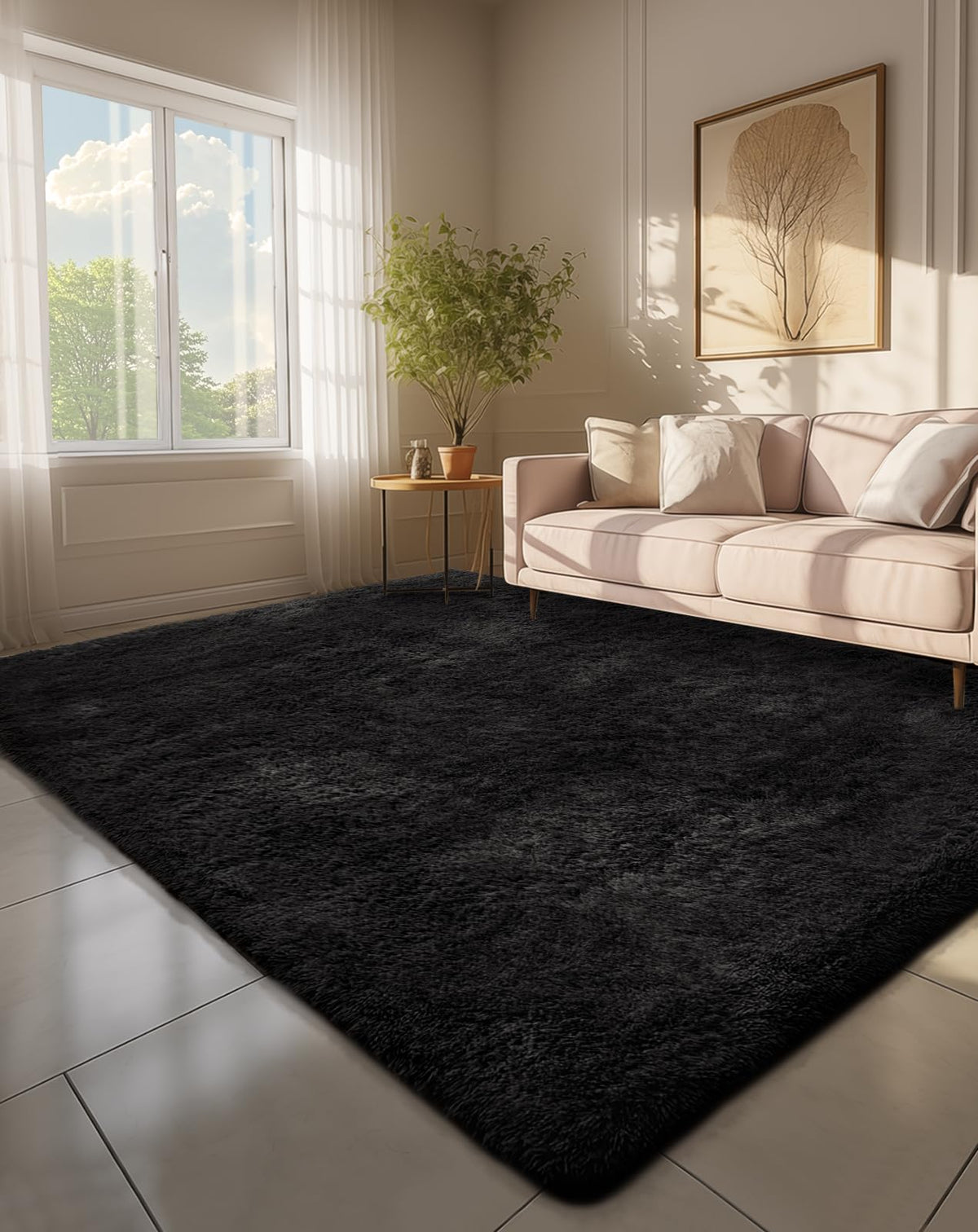 Ophanie 8x10 Area Rugs for Living Room, Washable Non-Slip Fluffy Soft Large Shag Bedroom Carpet, Ivory Big Indoor Nursery Rug, Carpets for Boy and Girls Room Dorm Decor with Over 99 pcs Pile fibers