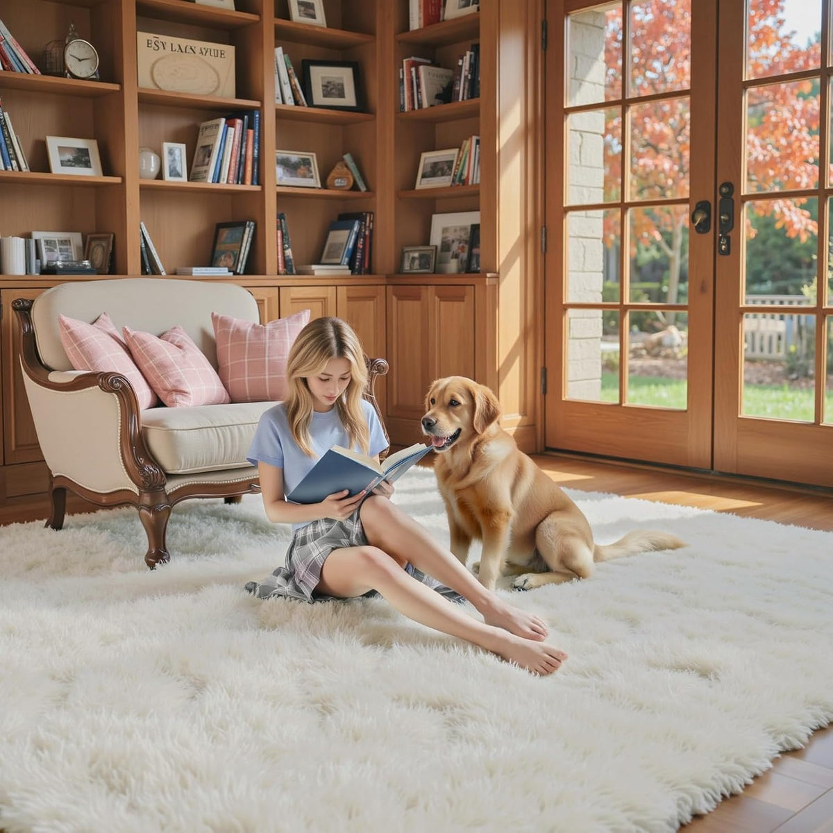 8x10 Area Rugs for Living Room,Cream Large Shaggy Carpet Plush Furry Rug