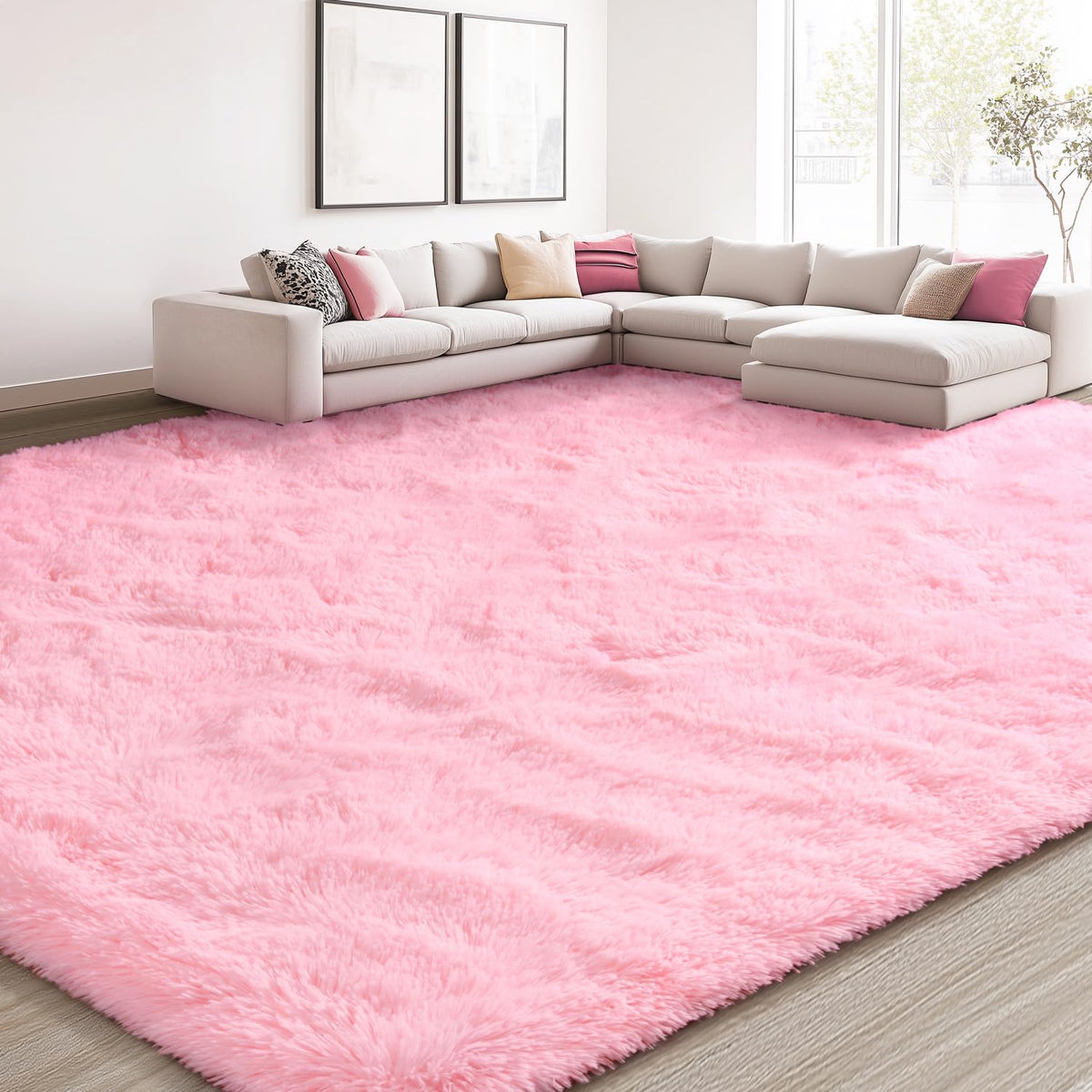 EVOIONOS Pink Round Rug for Bedroom, 4x4 Ft Fluffy Soft Circle Area Rugs for Living Room, Plush Shaggy Circular Carpet for Indoor Floor Bedside Girls Nursery, Machine-Washable Home Decor Aesthetic