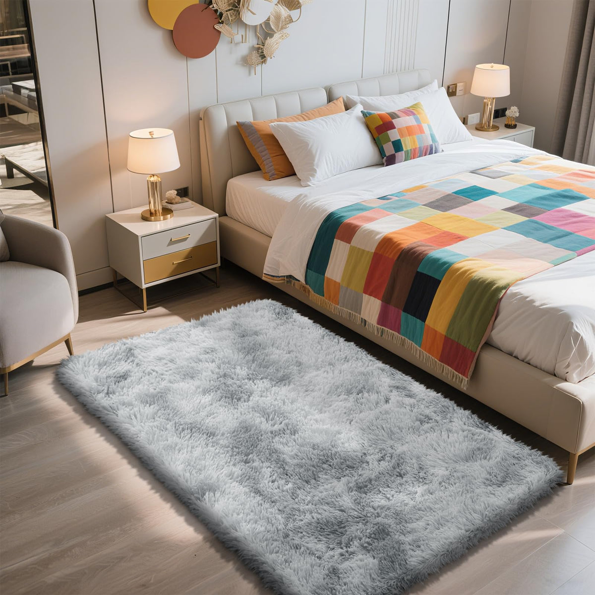 8x10 Fluffy Area Rugs for Living Room,Geometric Shag Area Rug for Bedroom