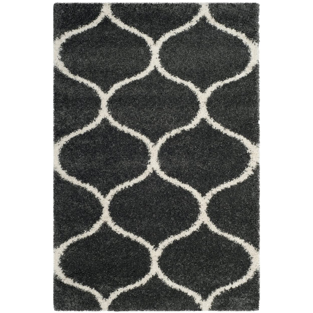 SAFAVIEH Hudson Shag Collection 9' x 12' Grey/Ivory SGH280B Moroccan Ogee Trellis Non-Shedding Living Room Bedroom Dining Room Entryway Plush 2-inch Thick Area Rug