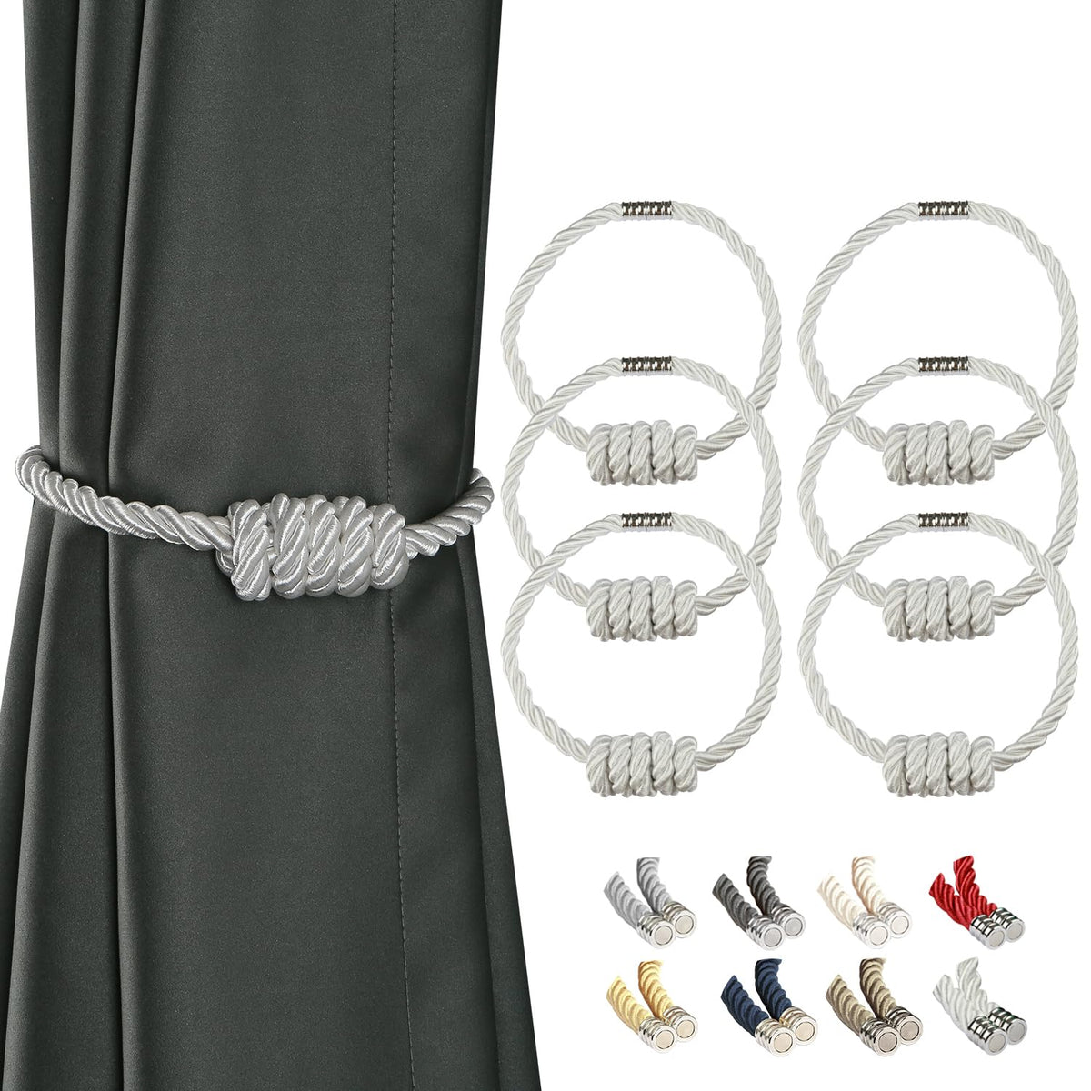 BEL AVENIR Magnetic Jute Curtain Tiebacks 2 Pack Hand-Woven Curtain Ties