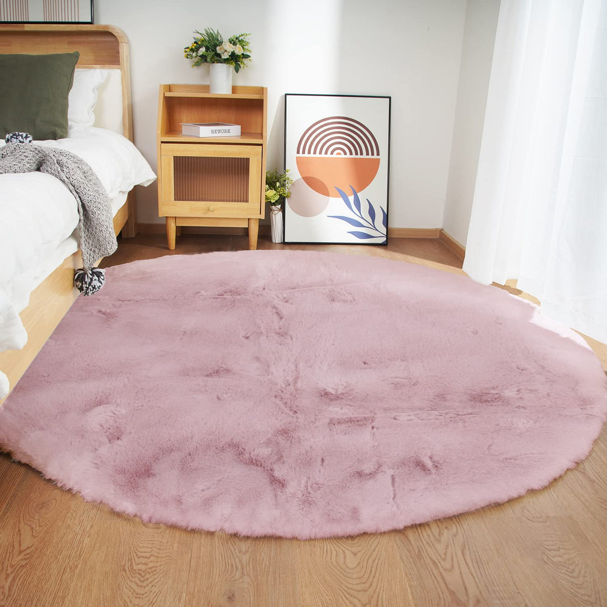 Ghouse White 8x10 Area Rug Fluffy Faux Rabbit Fur Rug White Plush Shag Rug for Living Room Bedroom, Playing Room, Nursery Room