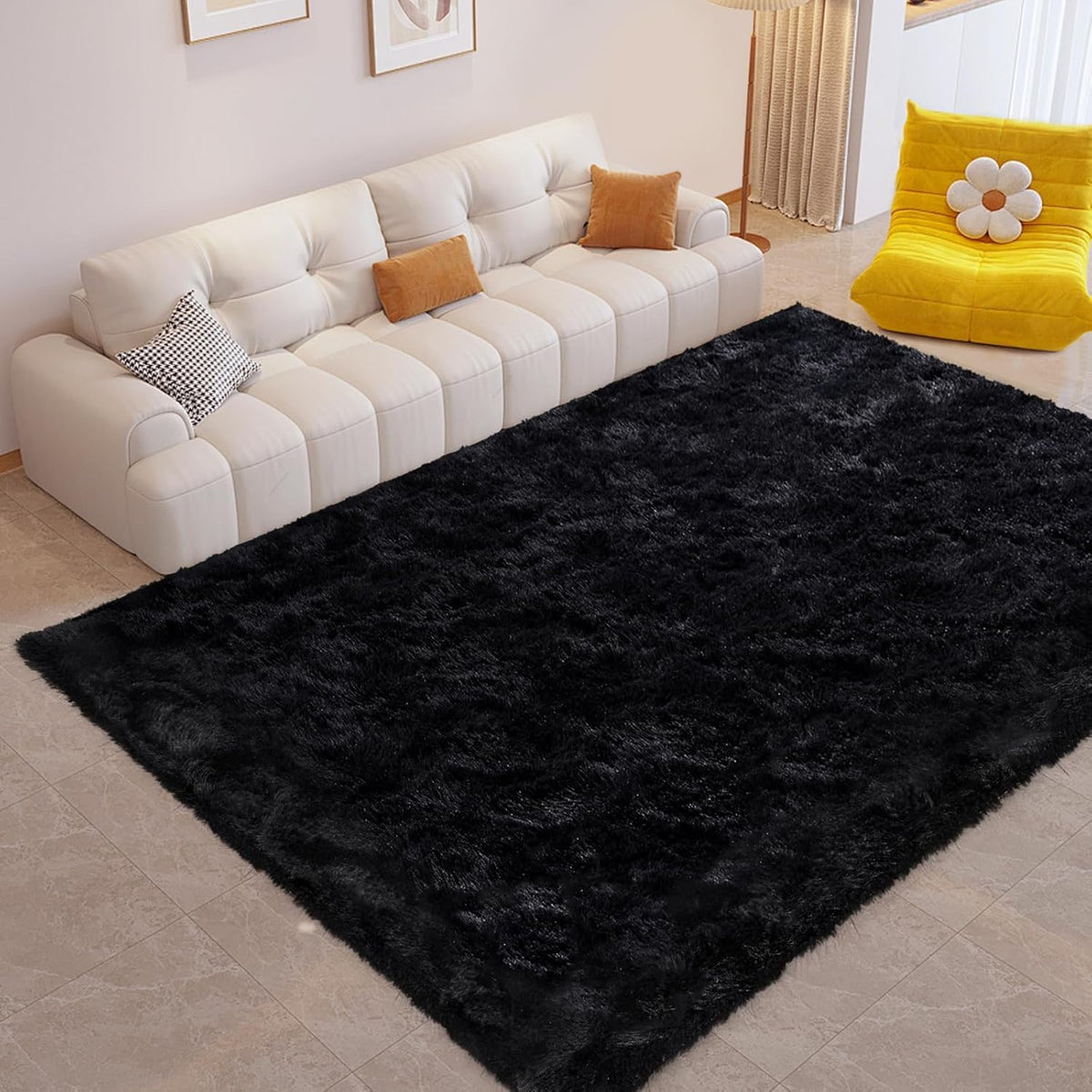 8x10 Area Rugs for Living Room Fluffy Carpet(Black)