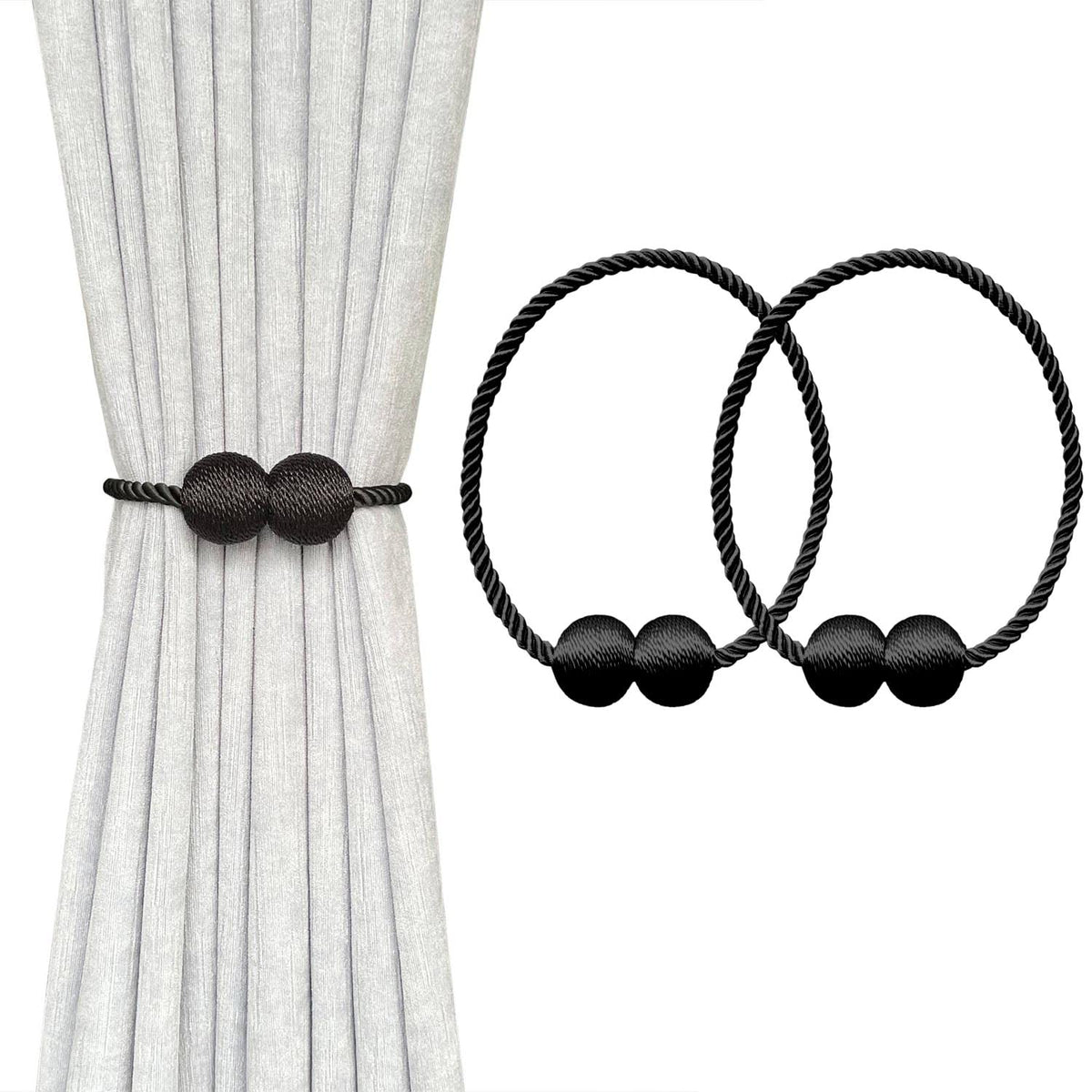MELALUXE 6 Pack Magnetic Curtain Tiebacks, Decorative Curtain Holdbacks for Window Décor (Grey)