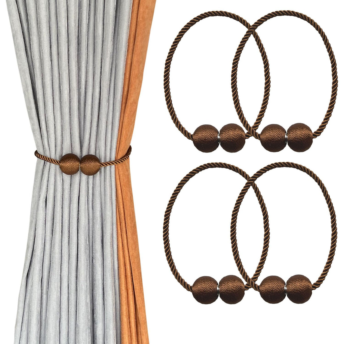 MELALUXE 6 Pack Magnetic Curtain Tiebacks, Decorative Curtain Holdbacks for Window Décor (Grey)