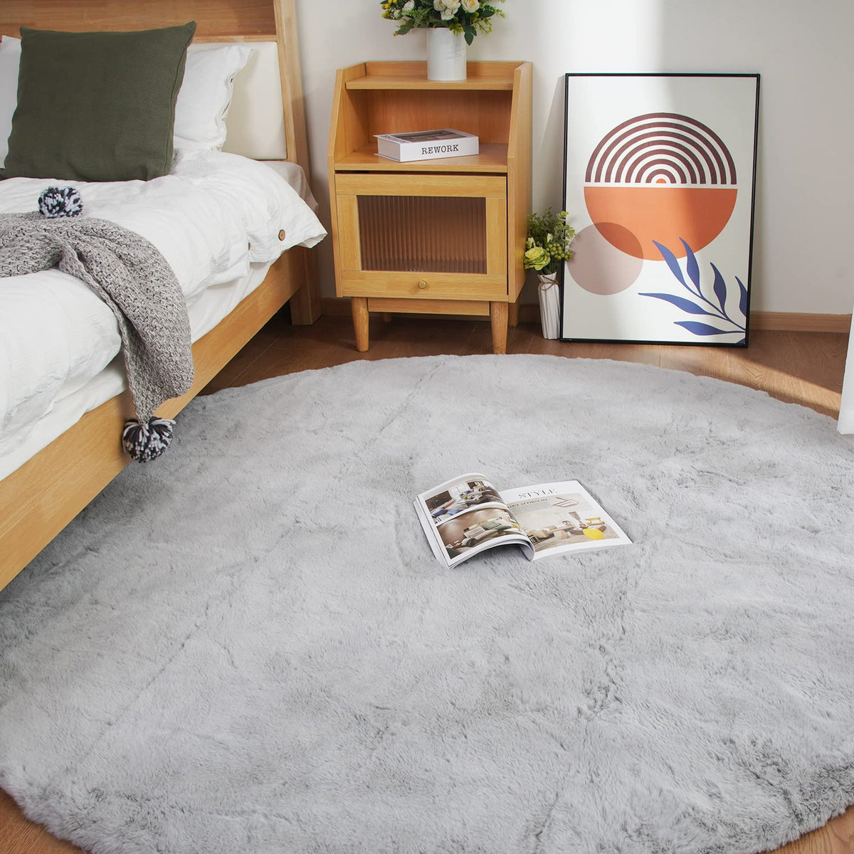 Ghouse White 8x10 Area Rug Fluffy Faux Rabbit Fur Rug White Plush Shag Rug for Living Room Bedroom, Playing Room, Nursery Room