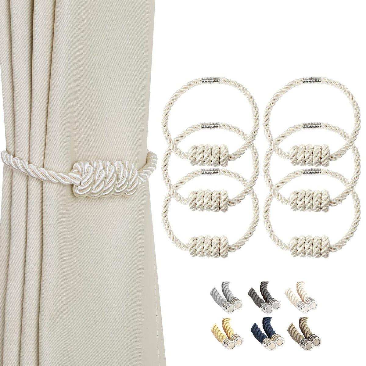 BEL AVENIR Magnetic Jute Curtain Tiebacks 2 Pack Hand-Woven Curtain Ties