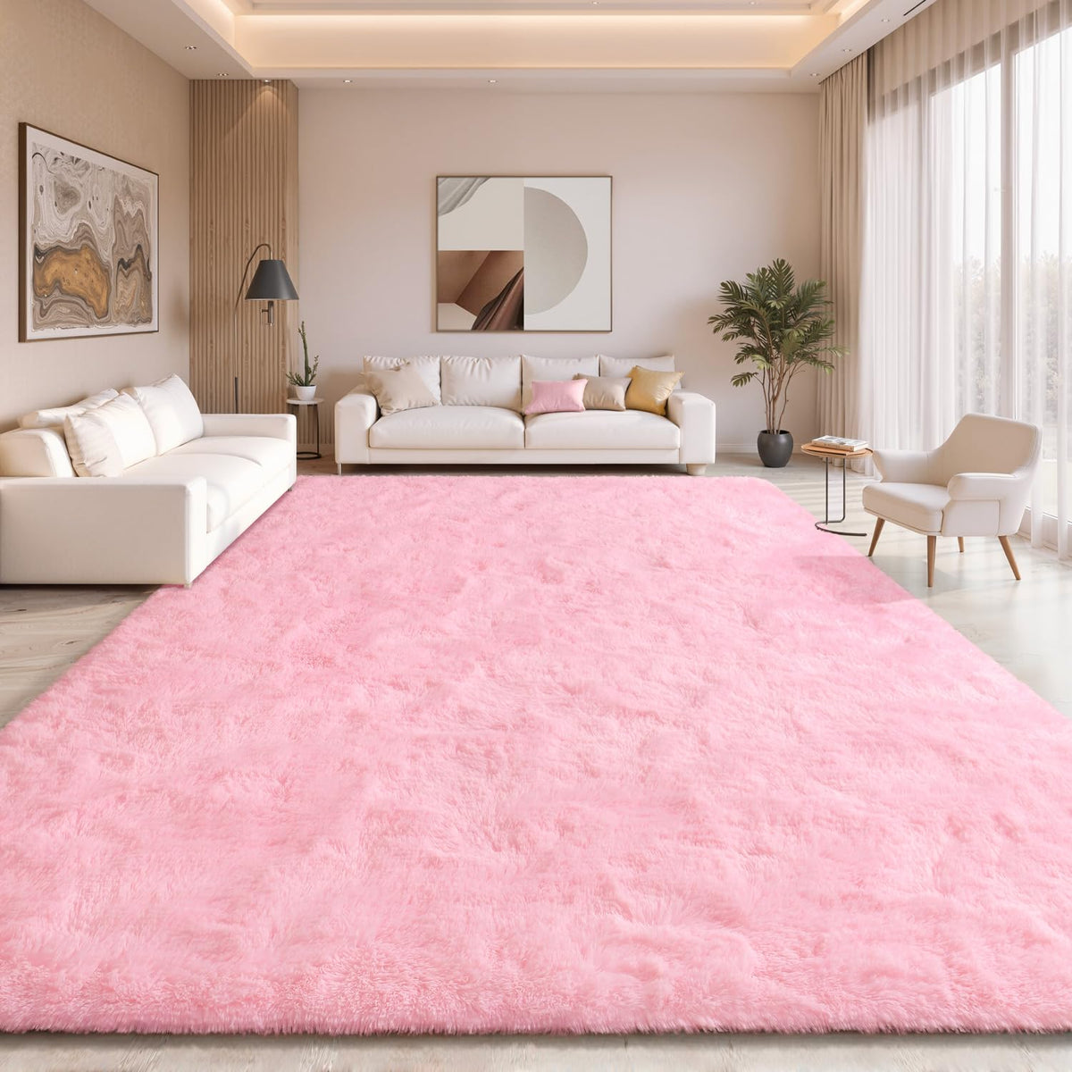 EVOIONOS Pink Round Rug for Bedroom, 4x4 Ft Fluffy Soft Circle Area Rugs for Living Room, Plush Shaggy Circular Carpet for Indoor Floor Bedside Girls Nursery, Machine-Washable Home Decor Aesthetic